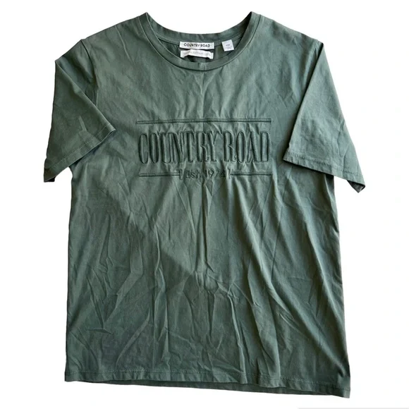 Country Road Tee T-Shirt Olive Green Signature Logo Relaxed Fit Size XXS 6/8 - Picture 6 of 12